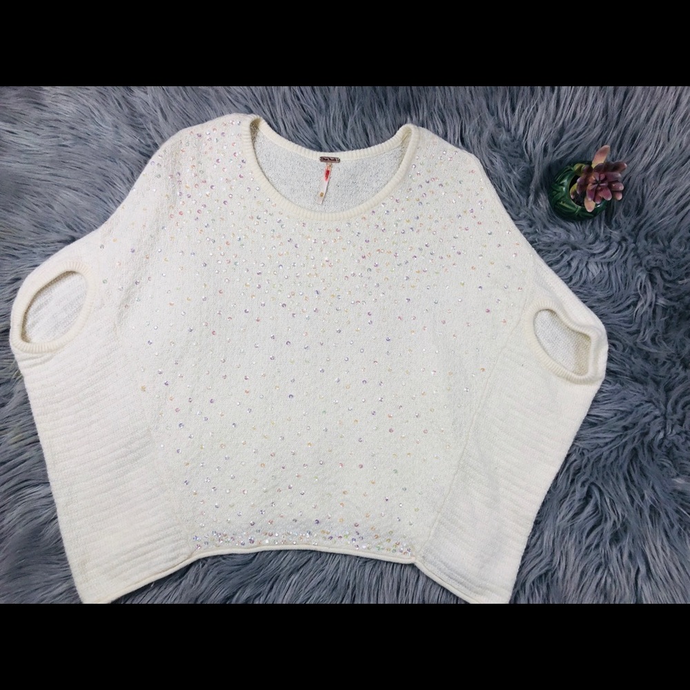 Free People Cream batwing Sequin Sweater XS